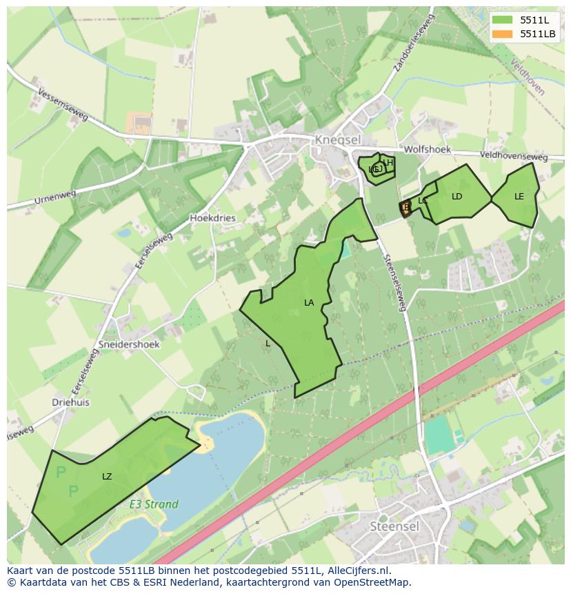 Afbeelding van het postcodegebied 5511 LB op de kaart.