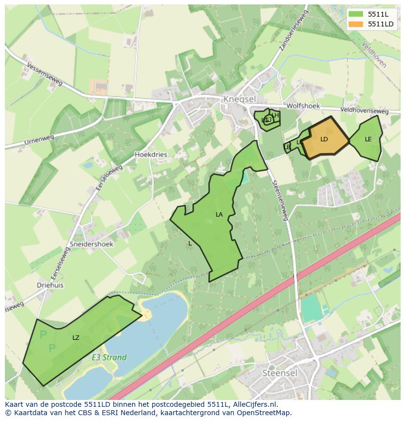 Afbeelding van het postcodegebied 5511 LD op de kaart.