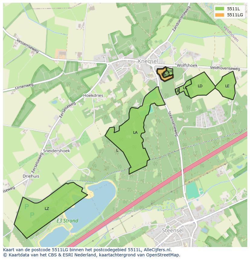 Afbeelding van het postcodegebied 5511 LG op de kaart.