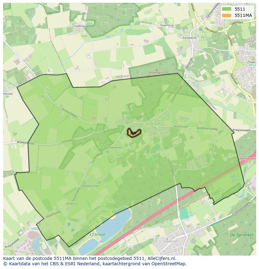 Afbeelding van het postcodegebied 5511 MA op de kaart.