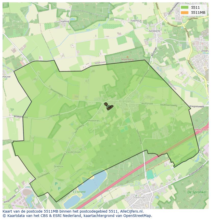 Afbeelding van het postcodegebied 5511 MB op de kaart.