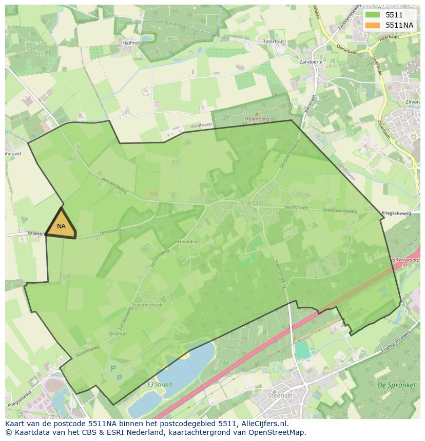 Afbeelding van het postcodegebied 5511 NA op de kaart.