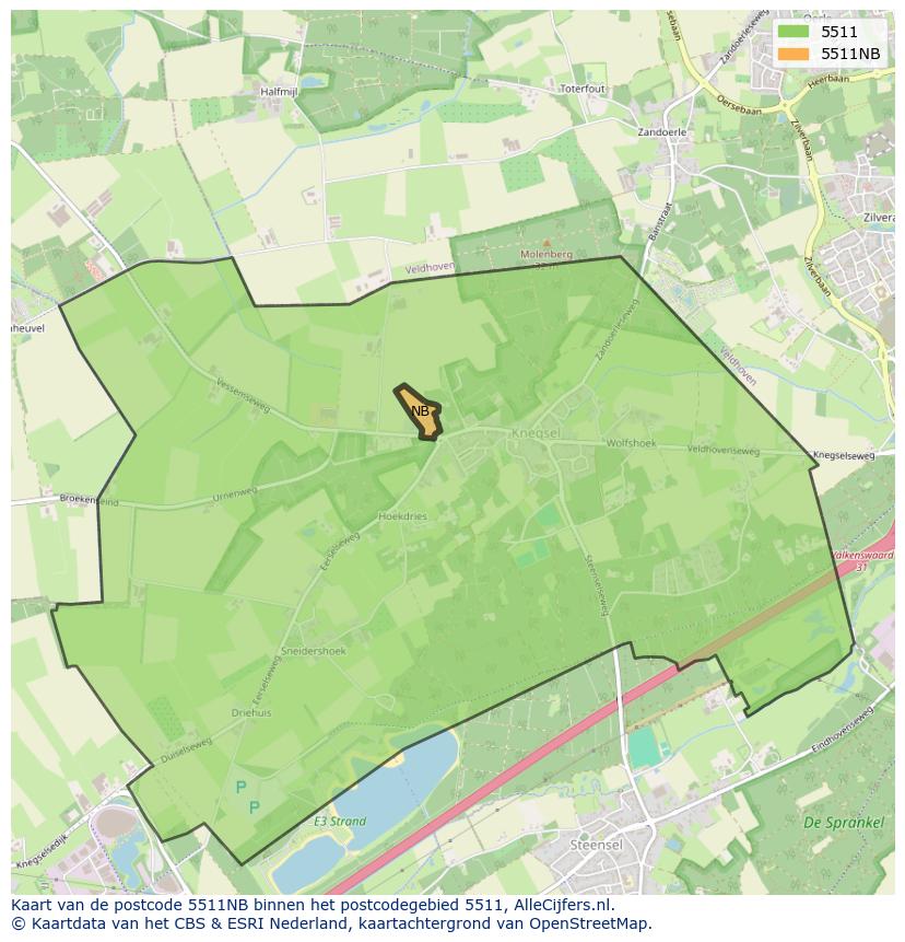 Afbeelding van het postcodegebied 5511 NB op de kaart.