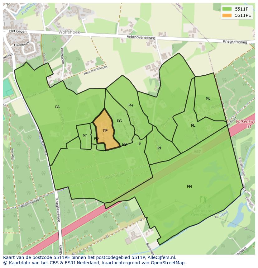 Afbeelding van het postcodegebied 5511 PE op de kaart.