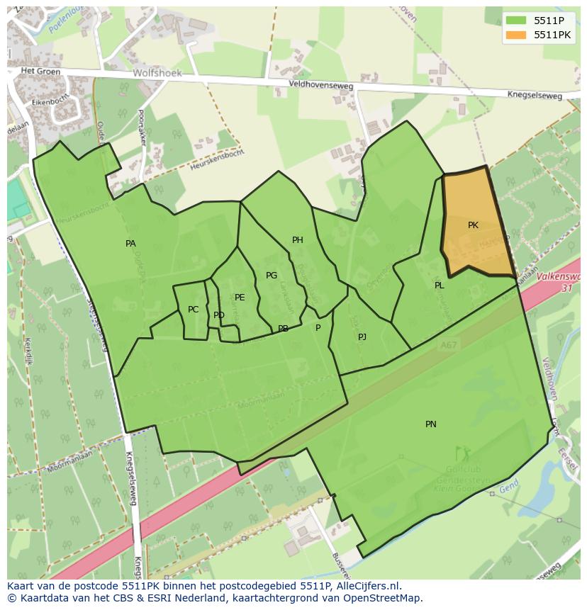 Afbeelding van het postcodegebied 5511 PK op de kaart.