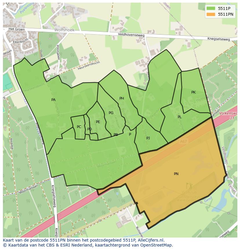 Afbeelding van het postcodegebied 5511 PN op de kaart.