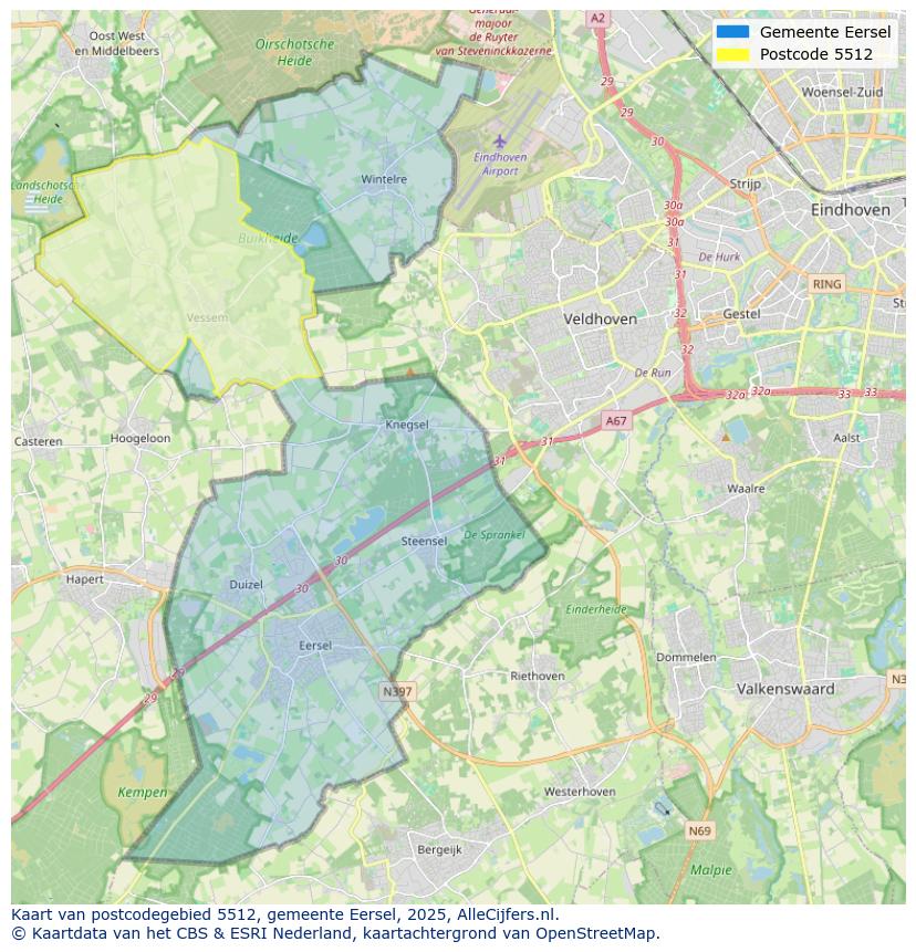 Afbeelding van het postcodegebied 5512 op de kaart.
