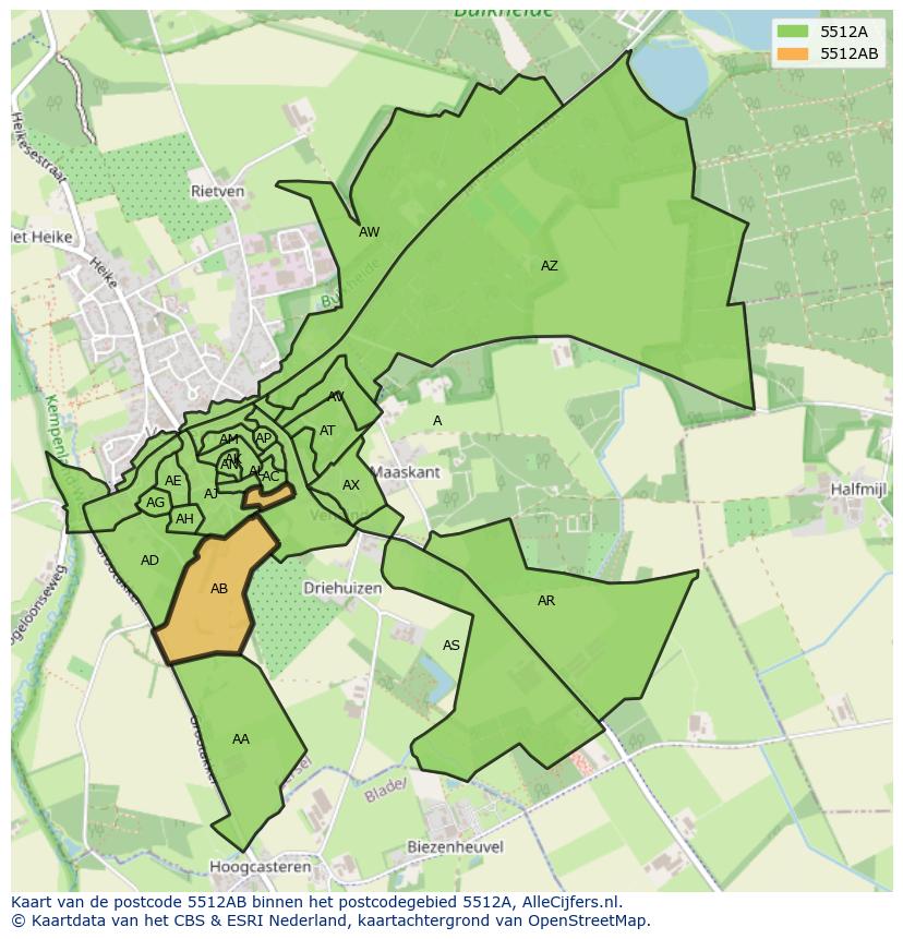 Afbeelding van het postcodegebied 5512 AB op de kaart.