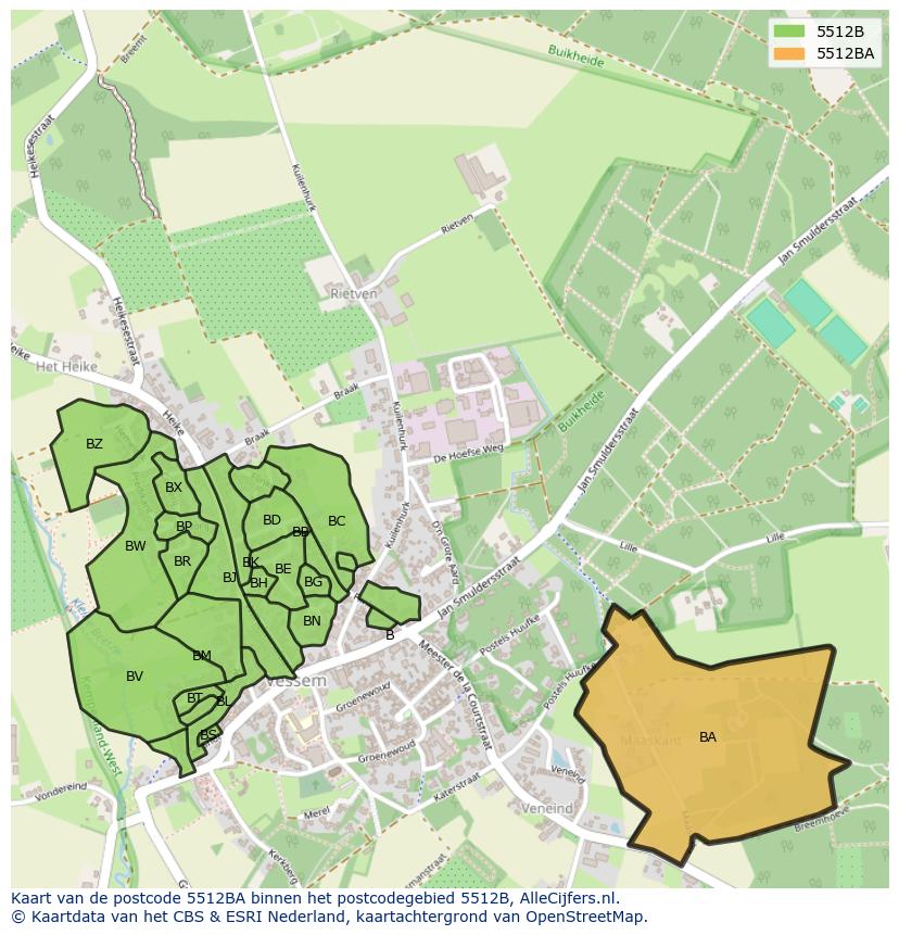 Afbeelding van het postcodegebied 5512 BA op de kaart.