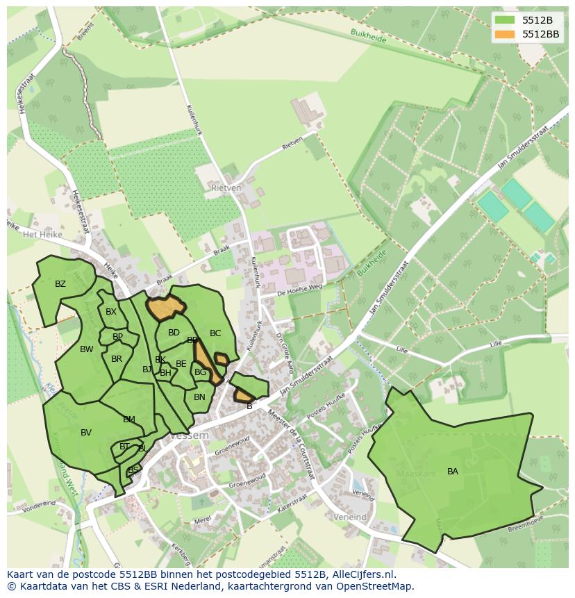 Afbeelding van het postcodegebied 5512 BB op de kaart.