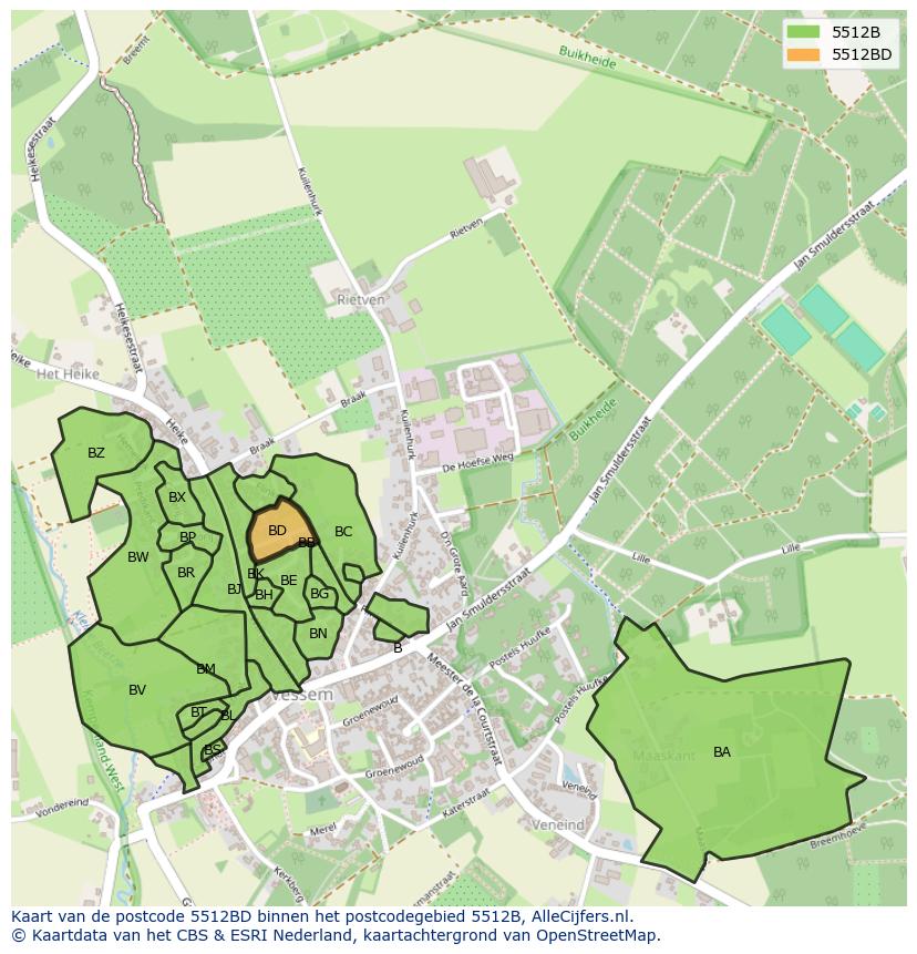 Afbeelding van het postcodegebied 5512 BD op de kaart.