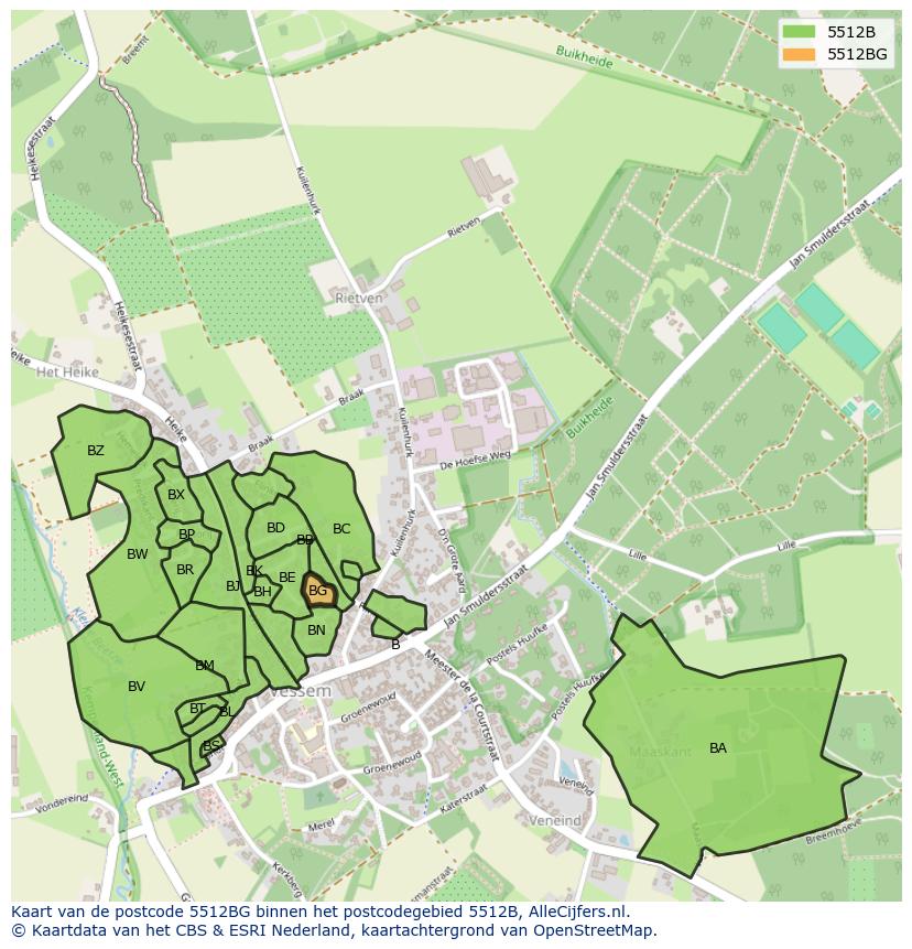 Afbeelding van het postcodegebied 5512 BG op de kaart.