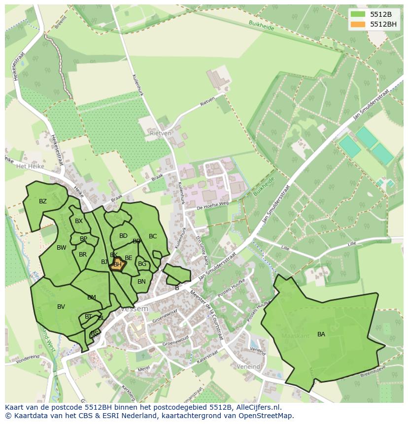 Afbeelding van het postcodegebied 5512 BH op de kaart.