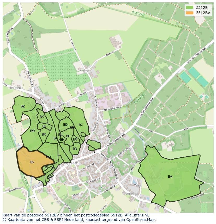 Afbeelding van het postcodegebied 5512 BV op de kaart.