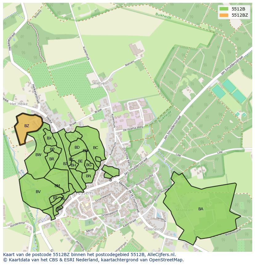 Afbeelding van het postcodegebied 5512 BZ op de kaart.