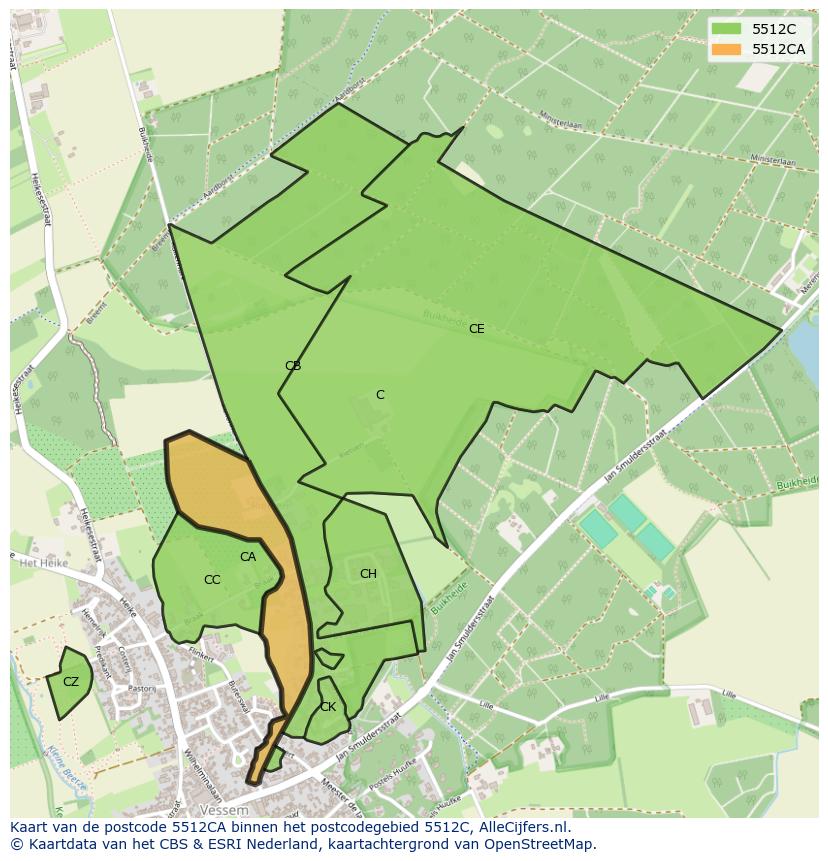 Afbeelding van het postcodegebied 5512 CA op de kaart.