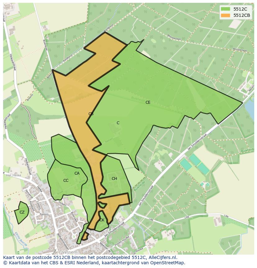 Afbeelding van het postcodegebied 5512 CB op de kaart.