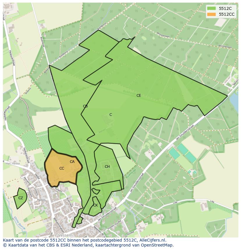 Afbeelding van het postcodegebied 5512 CC op de kaart.