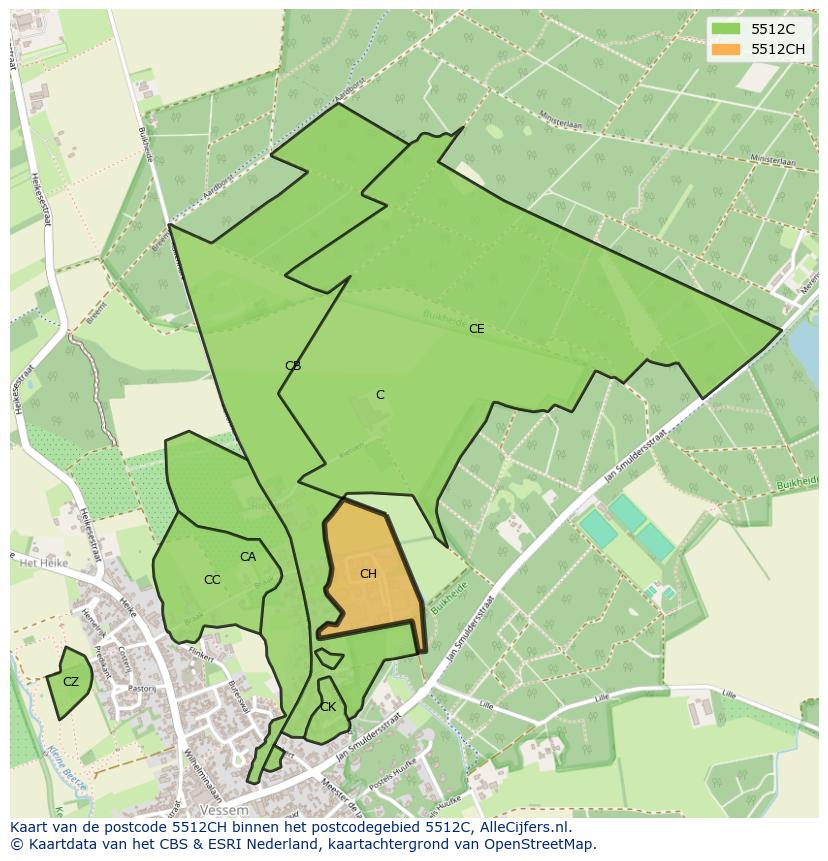 Afbeelding van het postcodegebied 5512 CH op de kaart.