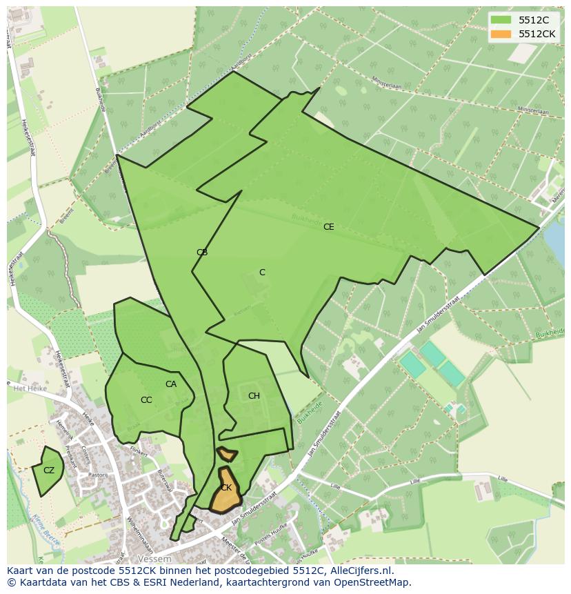 Afbeelding van het postcodegebied 5512 CK op de kaart.