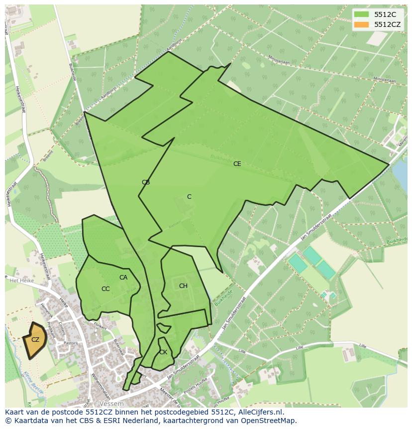 Afbeelding van het postcodegebied 5512 CZ op de kaart.