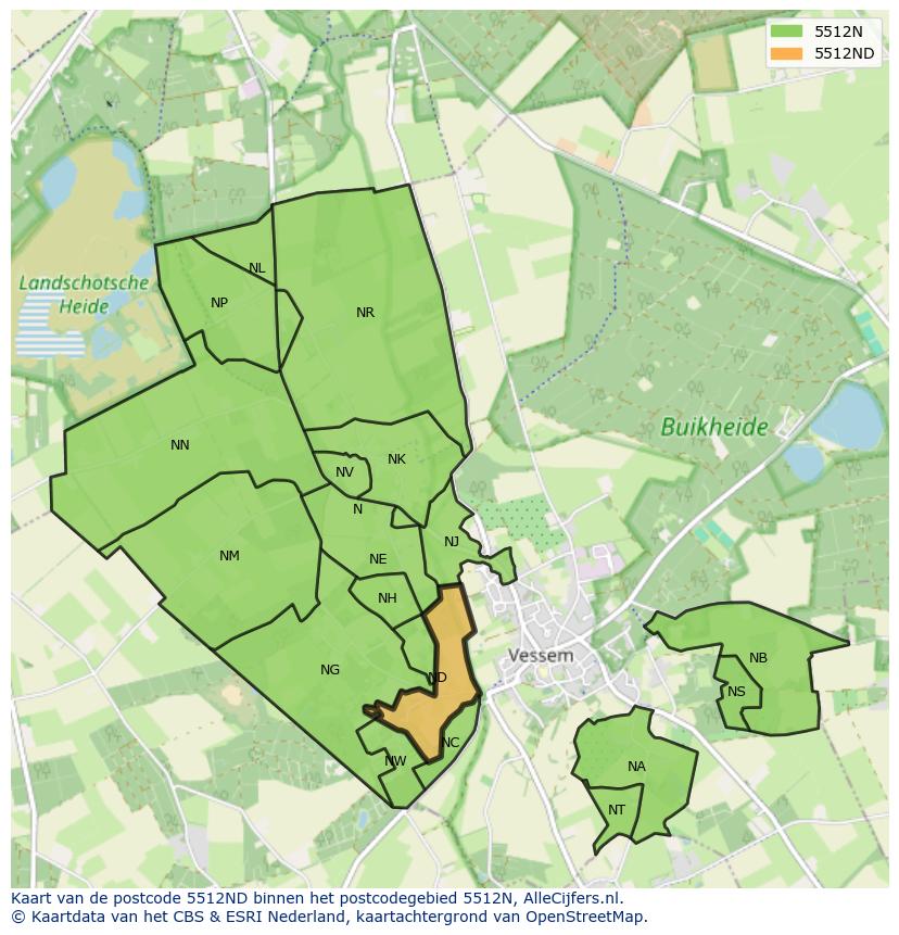 Afbeelding van het postcodegebied 5512 ND op de kaart.