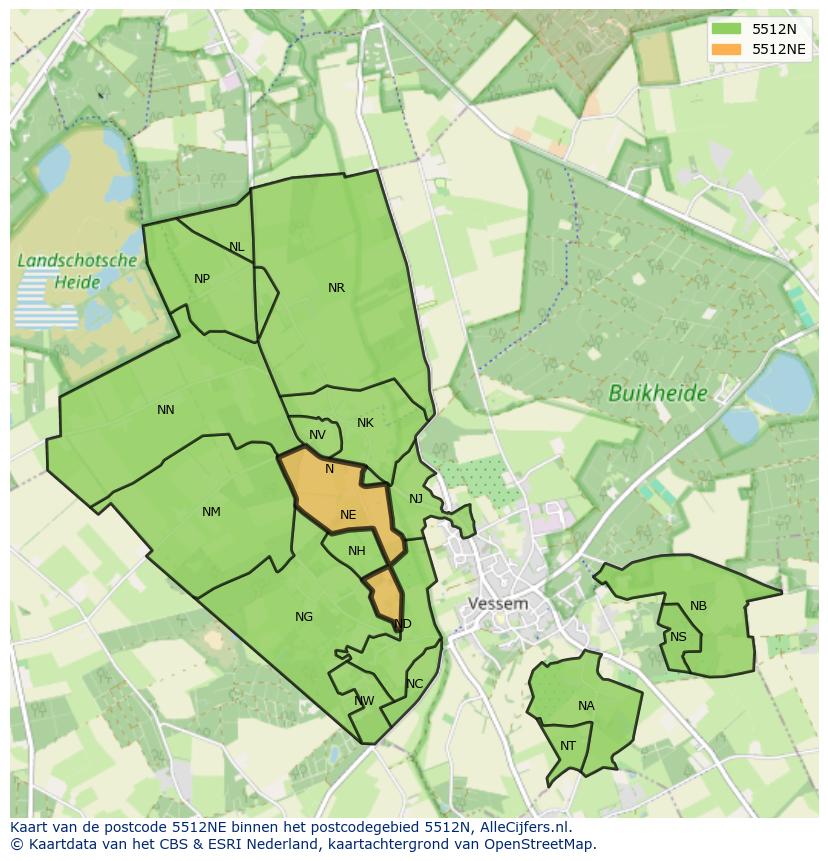 Afbeelding van het postcodegebied 5512 NE op de kaart.