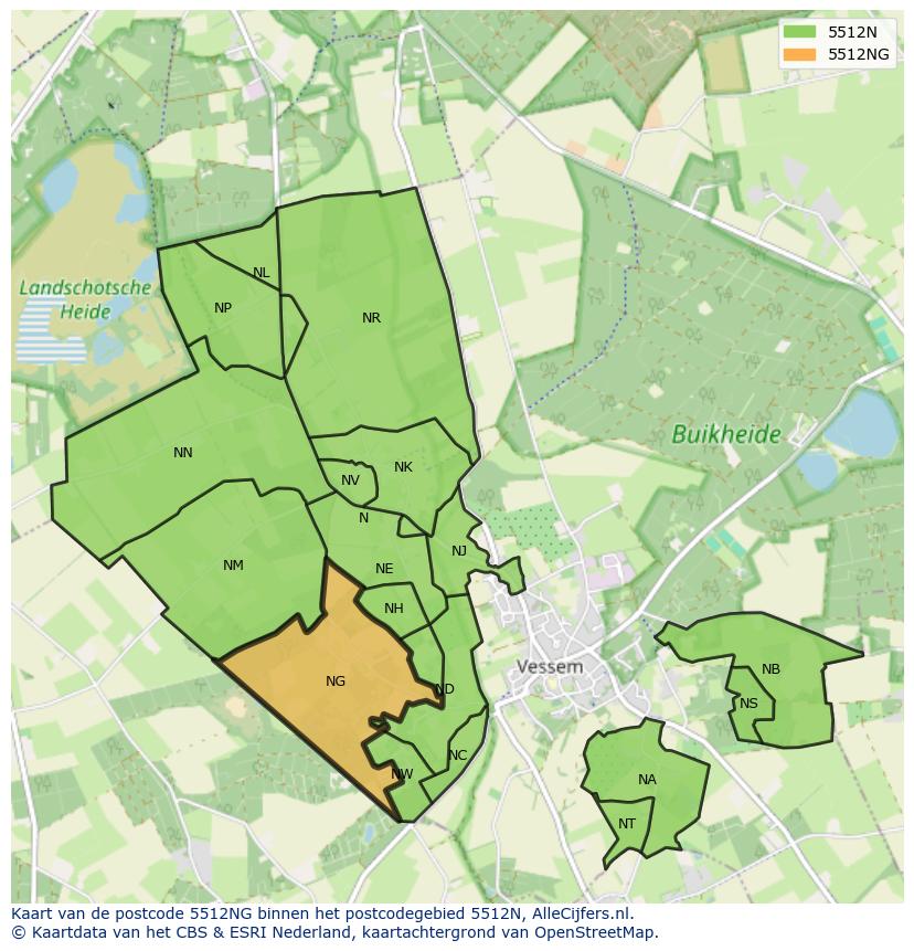 Afbeelding van het postcodegebied 5512 NG op de kaart.