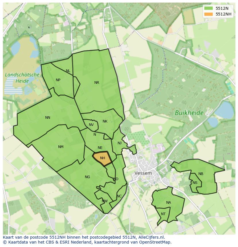 Afbeelding van het postcodegebied 5512 NH op de kaart.