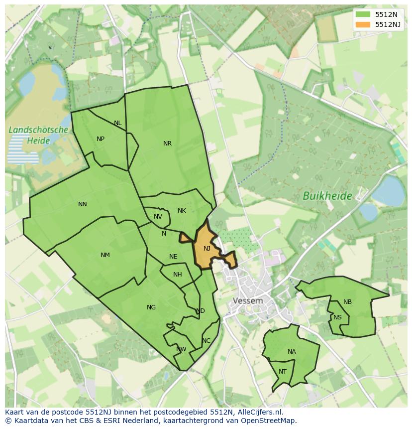 Afbeelding van het postcodegebied 5512 NJ op de kaart.