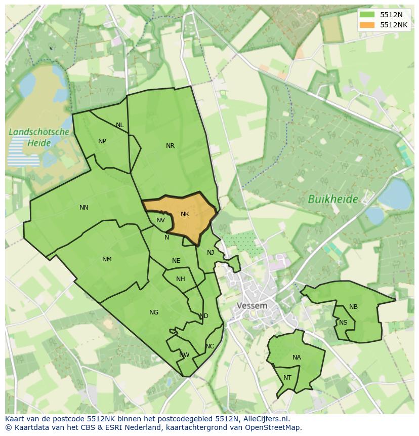 Afbeelding van het postcodegebied 5512 NK op de kaart.