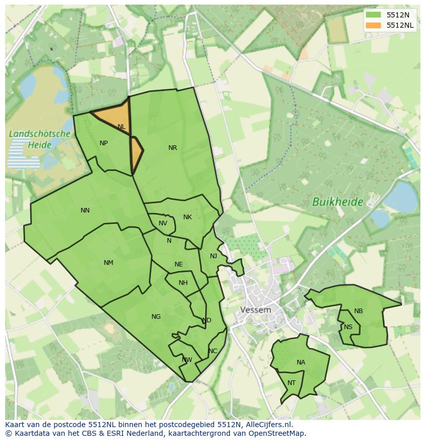 Afbeelding van het postcodegebied 5512 NL op de kaart.