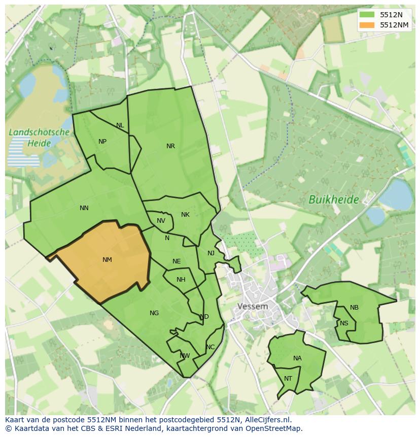 Afbeelding van het postcodegebied 5512 NM op de kaart.