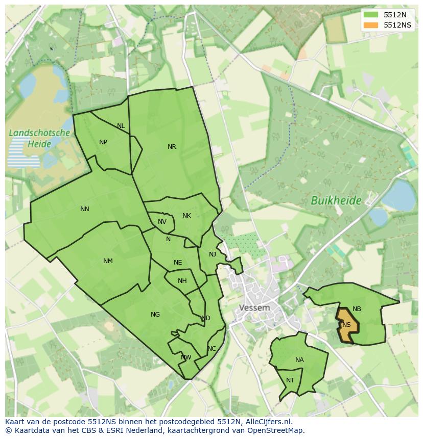 Afbeelding van het postcodegebied 5512 NS op de kaart.