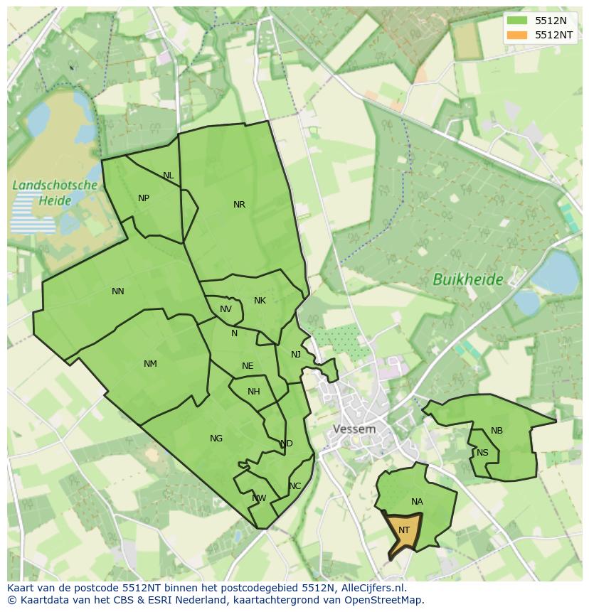 Afbeelding van het postcodegebied 5512 NT op de kaart.