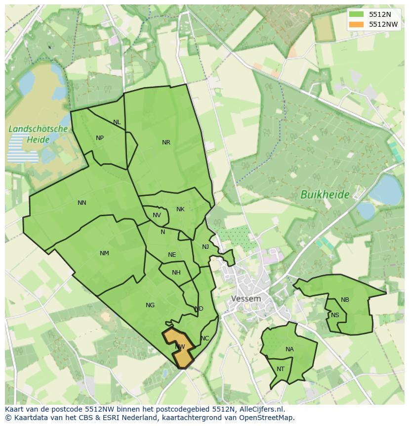 Afbeelding van het postcodegebied 5512 NW op de kaart.