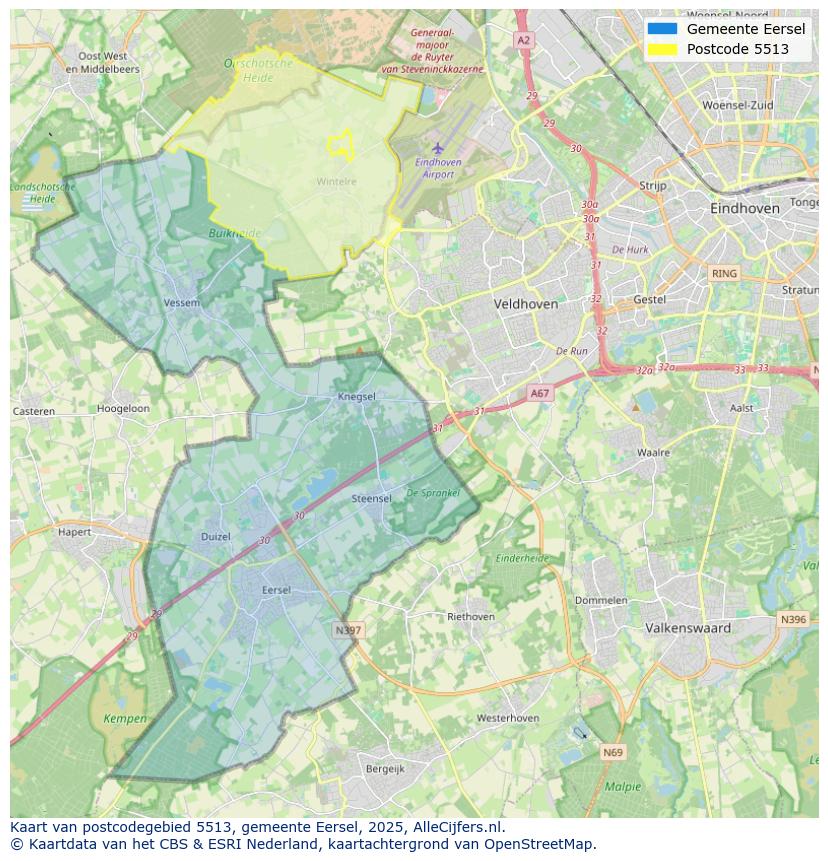 Afbeelding van het postcodegebied 5513 op de kaart.