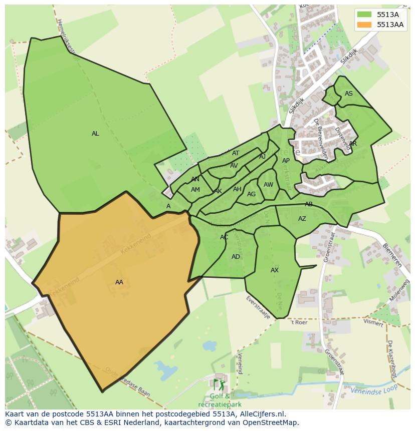 Afbeelding van het postcodegebied 5513 AA op de kaart.