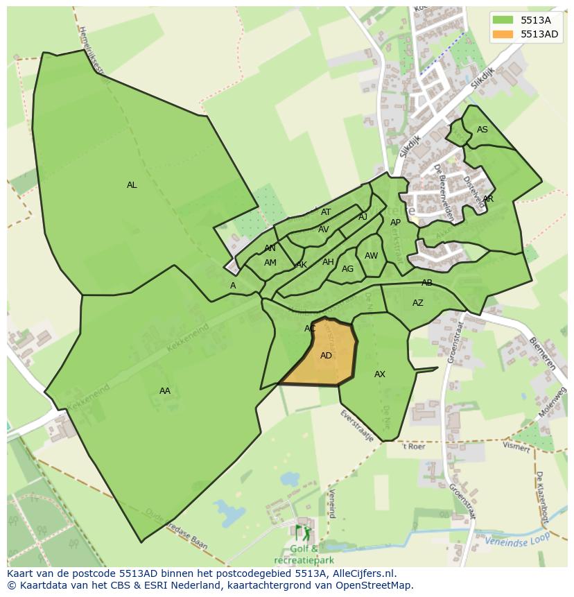 Afbeelding van het postcodegebied 5513 AD op de kaart.