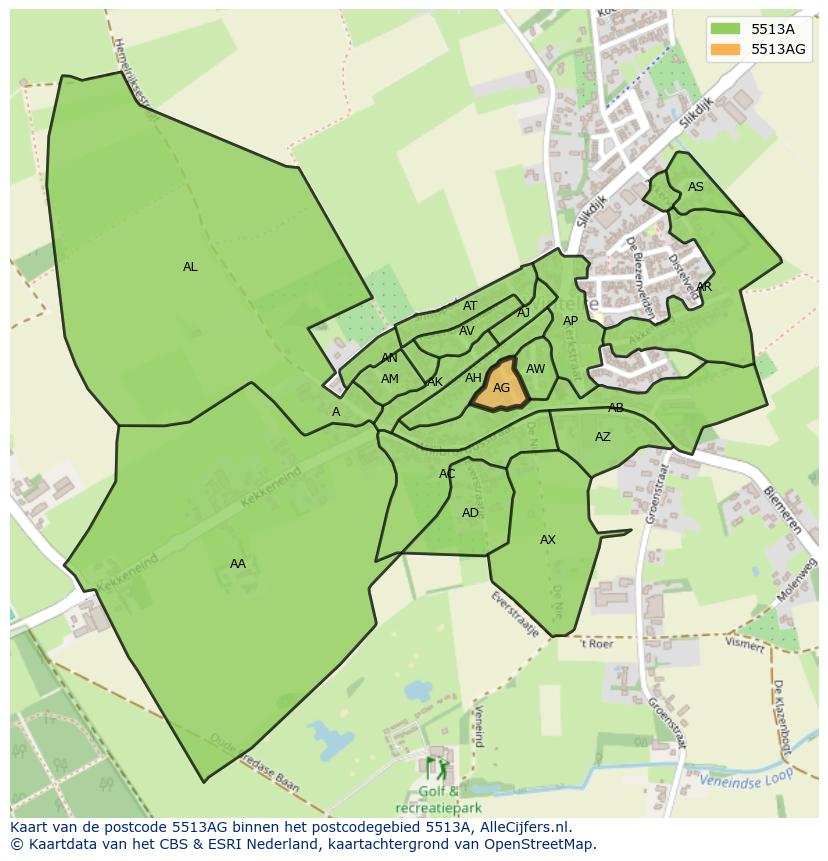 Afbeelding van het postcodegebied 5513 AG op de kaart.