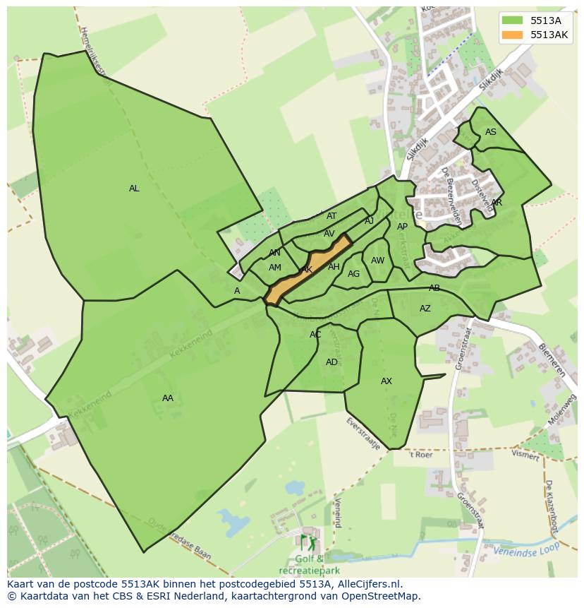Afbeelding van het postcodegebied 5513 AK op de kaart.