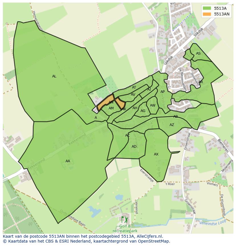 Afbeelding van het postcodegebied 5513 AN op de kaart.