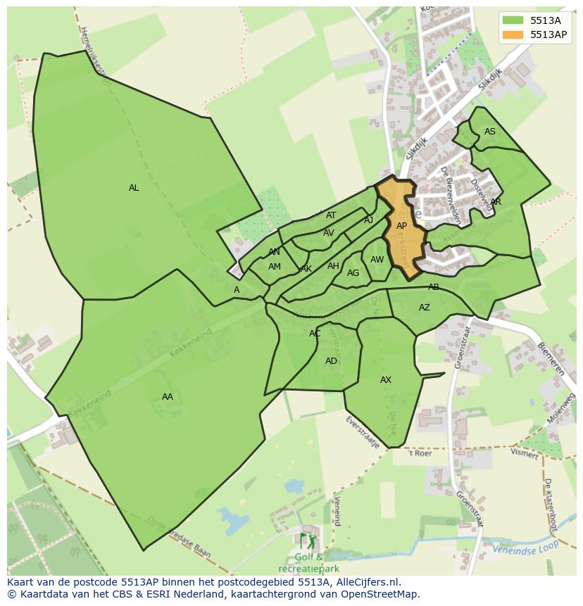 Afbeelding van het postcodegebied 5513 AP op de kaart.