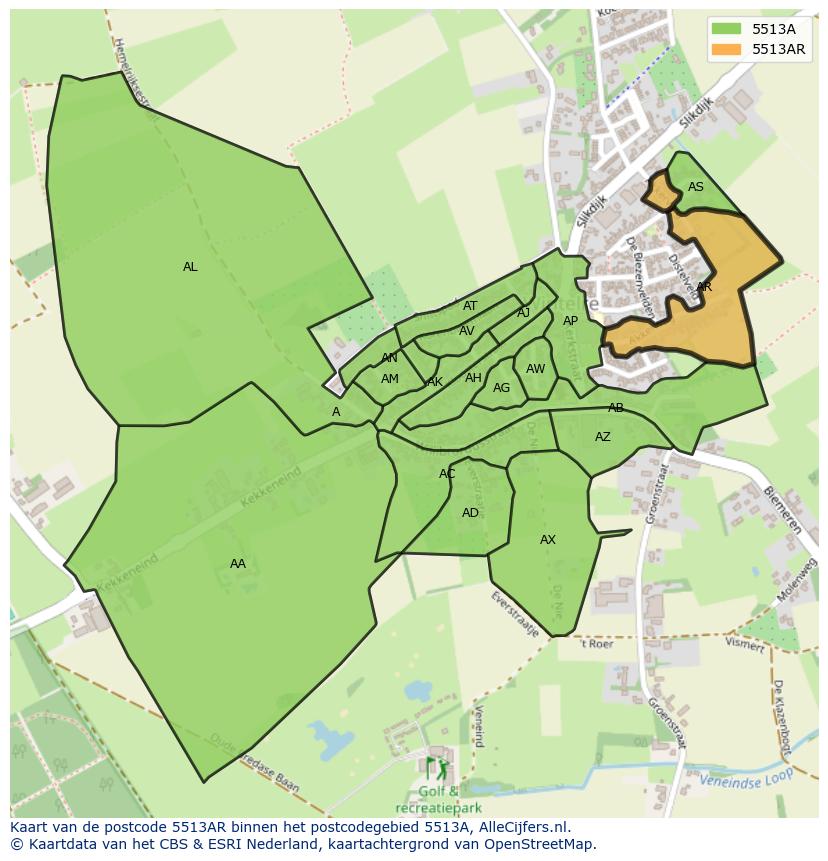 Afbeelding van het postcodegebied 5513 AR op de kaart.