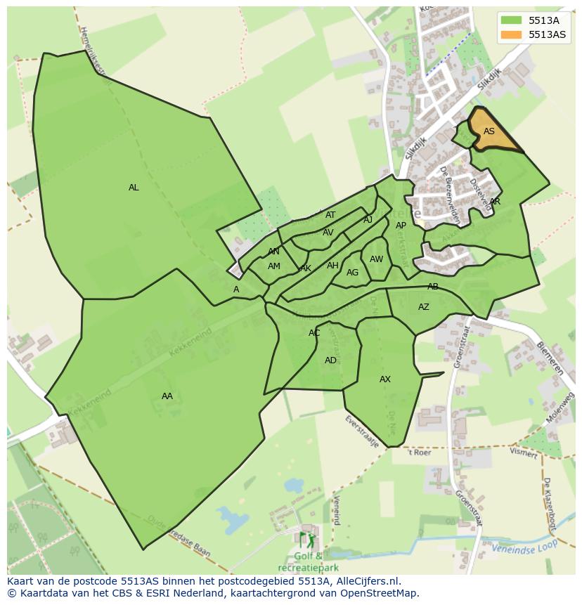 Afbeelding van het postcodegebied 5513 AS op de kaart.