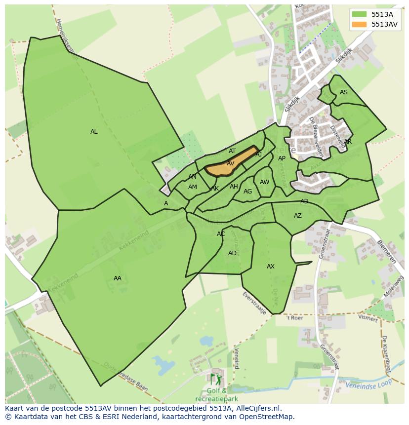 Afbeelding van het postcodegebied 5513 AV op de kaart.