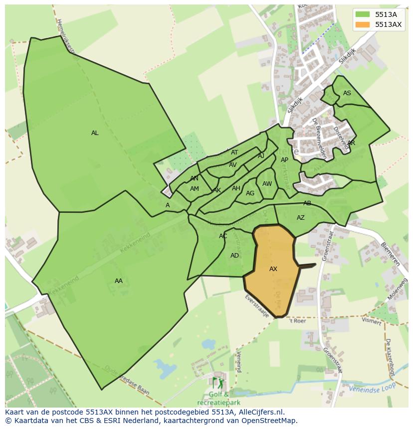 Afbeelding van het postcodegebied 5513 AX op de kaart.