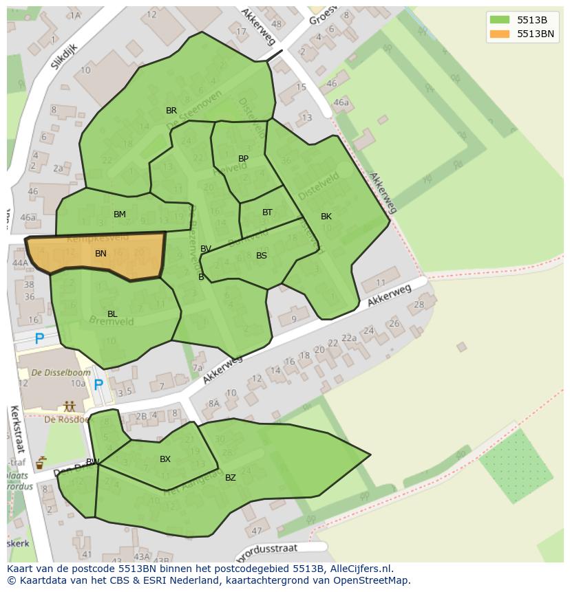 Afbeelding van het postcodegebied 5513 BN op de kaart.