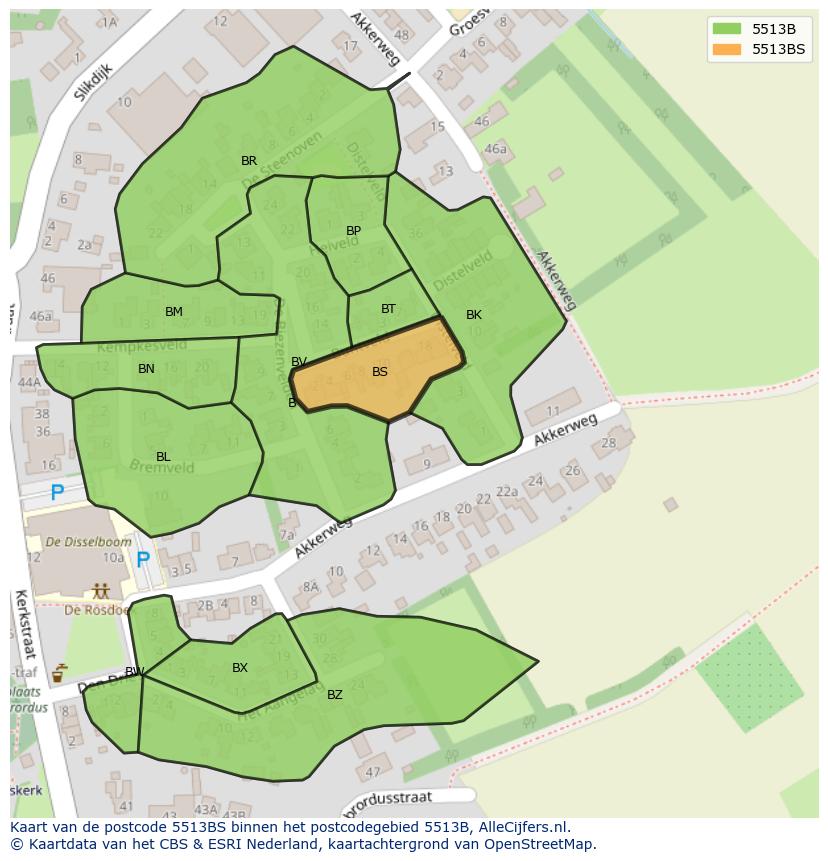 Afbeelding van het postcodegebied 5513 BS op de kaart.