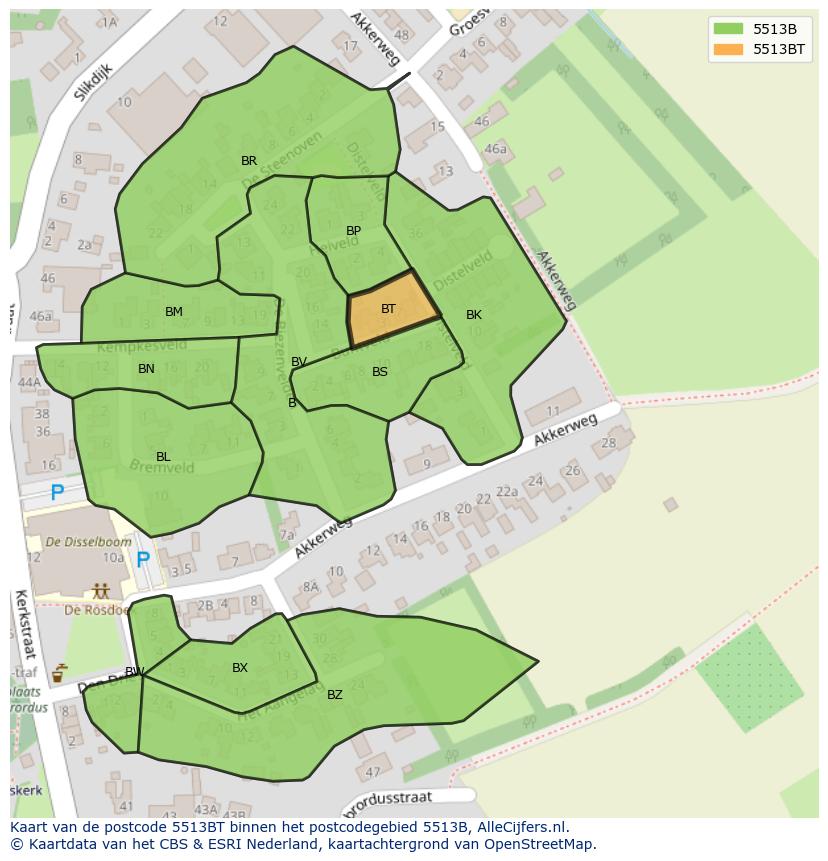 Afbeelding van het postcodegebied 5513 BT op de kaart.